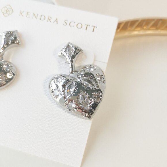 Holland Silver White CZ Heart Drop Earrings - Picture 2 of 3